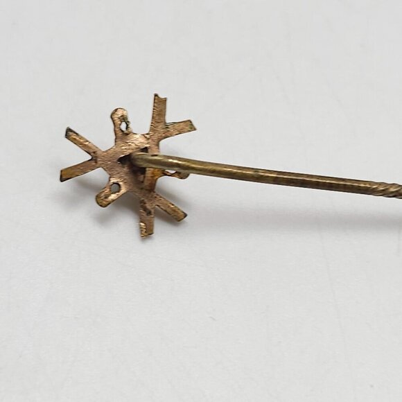 Vintage Gold Tone Stick Pin With Blue Opal Gemstone Accent Starburst Design - Picture 4 of 5